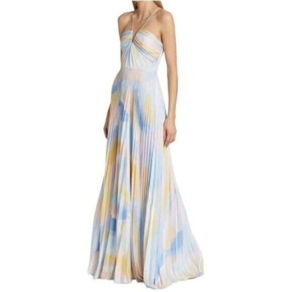 ML Monique Lhuillier Satin Satin Charmeuse Pleated Gown Maxi Dress Size 10 Flaw - Picture 10 of 14